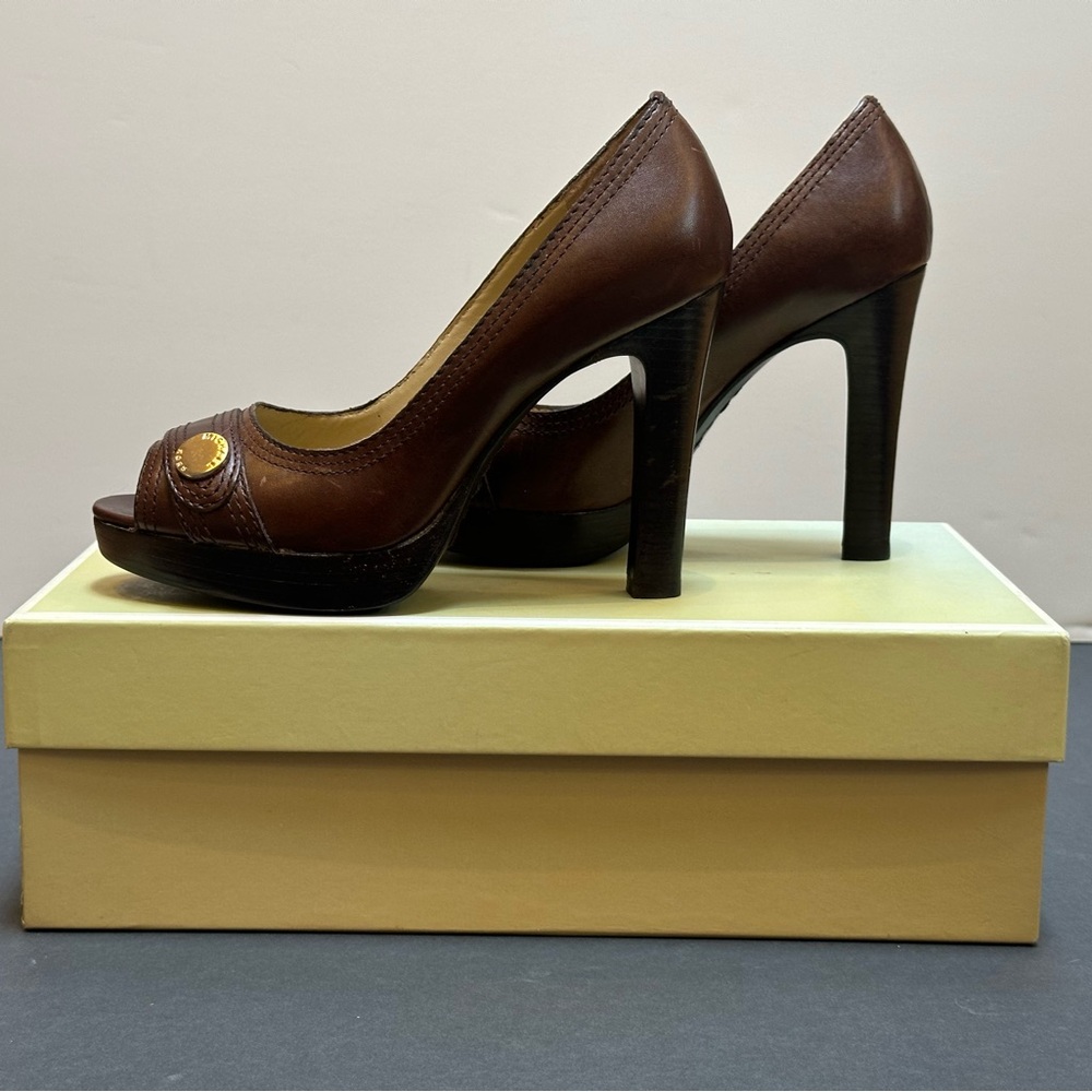 Michael Kors "Harness Open Toe" Chocolate Heels - Picture 4 of 12